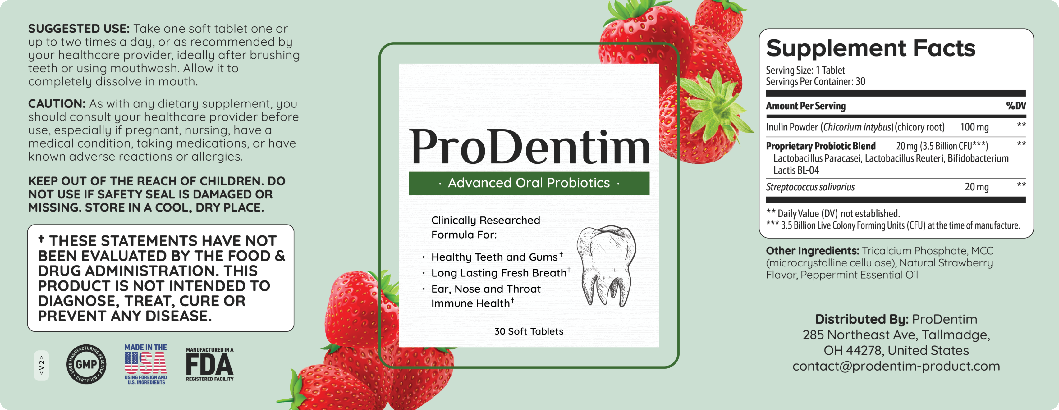 ProDentim Supplement Facts label